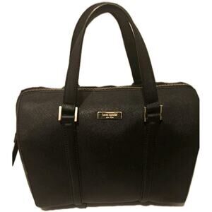 Kate Spade Women Black Geometric Saffiano Leather Satchel Top Handle Medium Bag